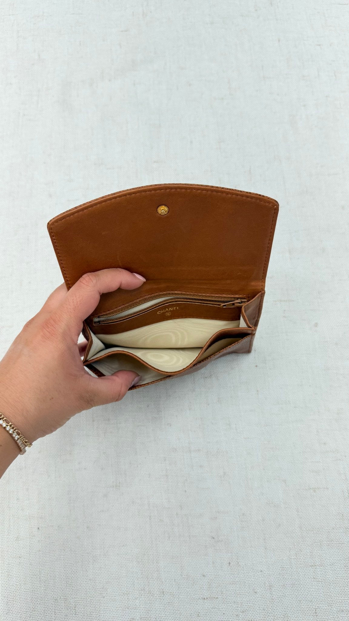 Chanel Brown Caviar Leather Timeless CC Compact Wallet 