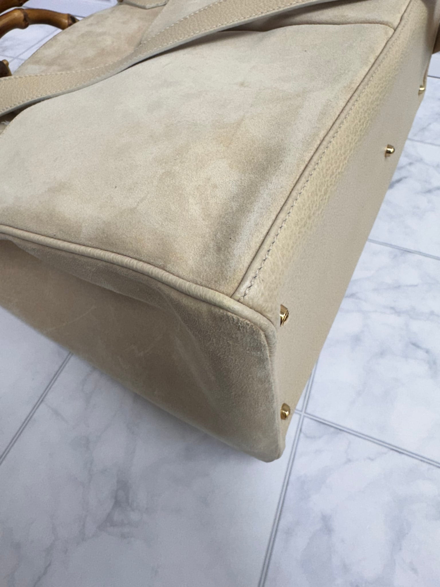 Gucci Beige Suede And Bamboo Top Handle Medium Shopper 2Way Bag