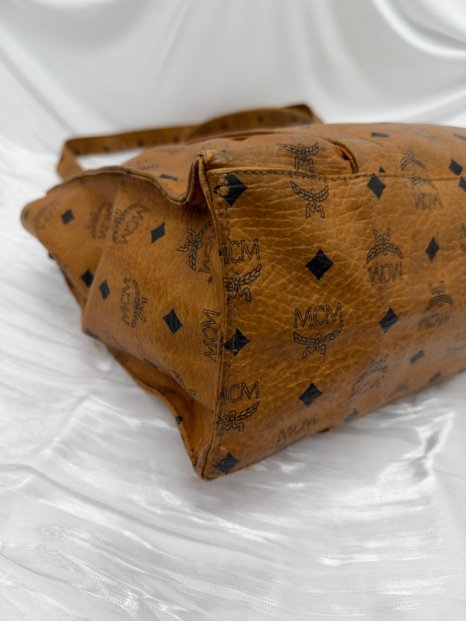 MCM Cognac Visetos Coated Canvas Shoulder Tote