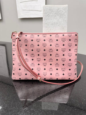 MCM Pink Monogram Visetos Leather Crossbody Pouch
