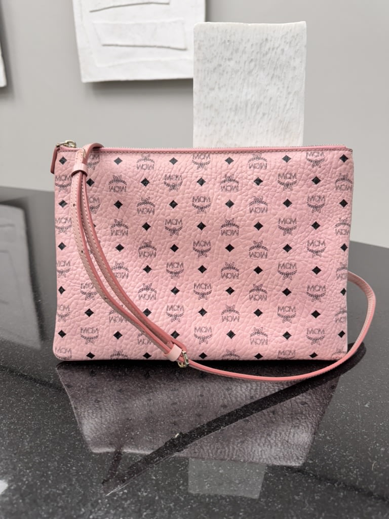 MCM Pink Monogram Visetos Leather Crossbody Pouch