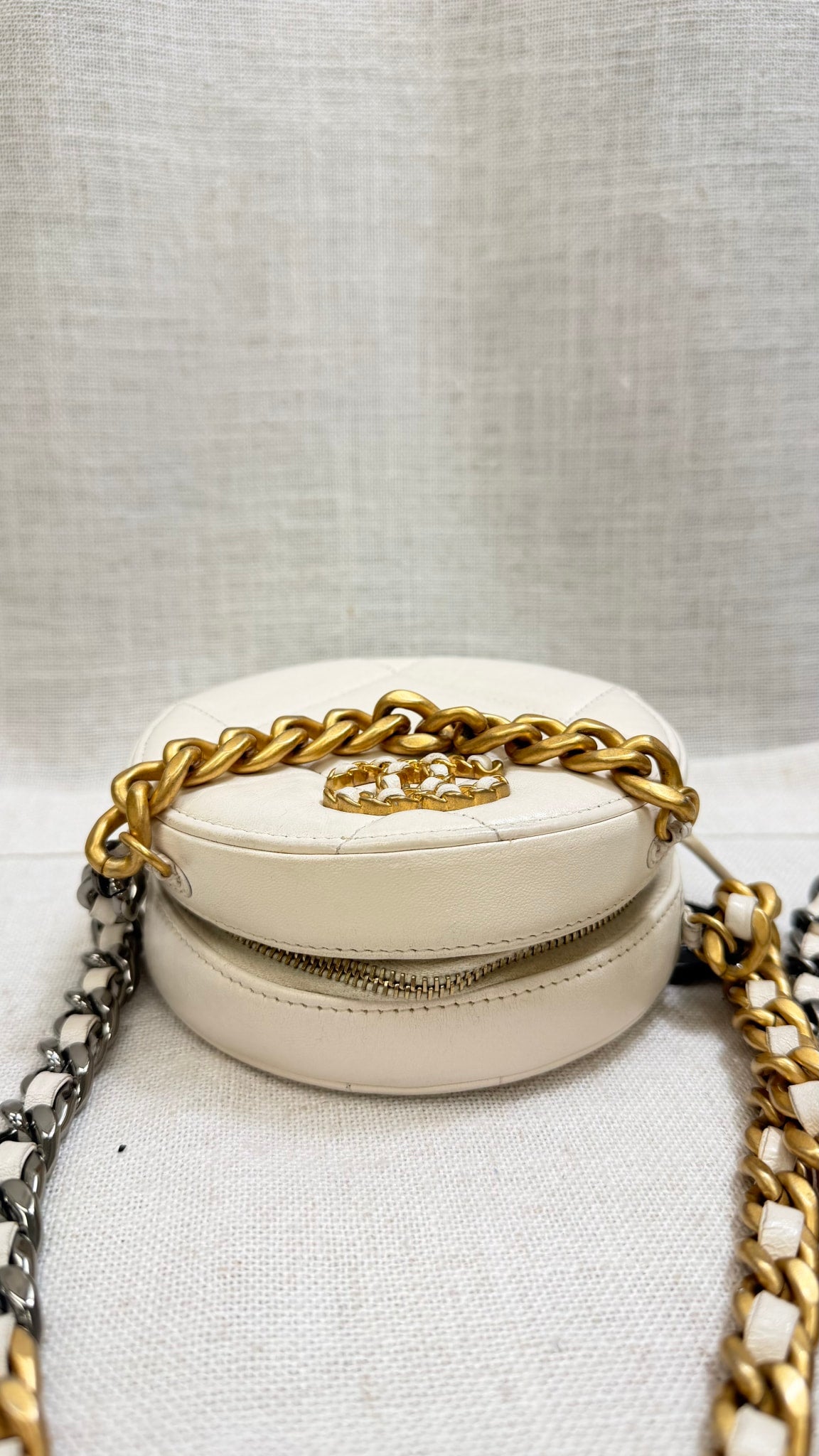 Chanel Cream Quilted 19 Round Crossbody Bag