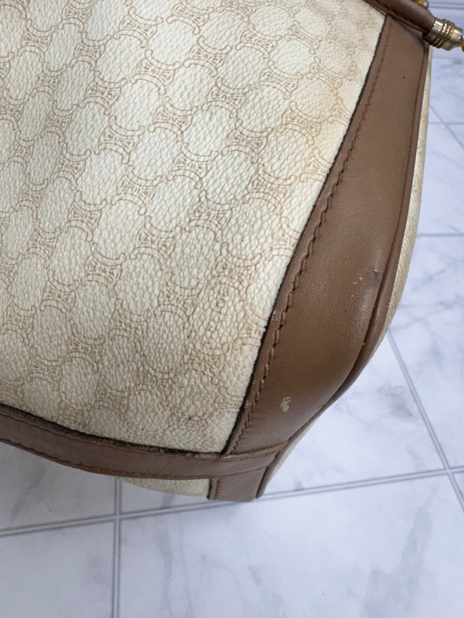 Celine Beige Coated Canvas Bucket Bag