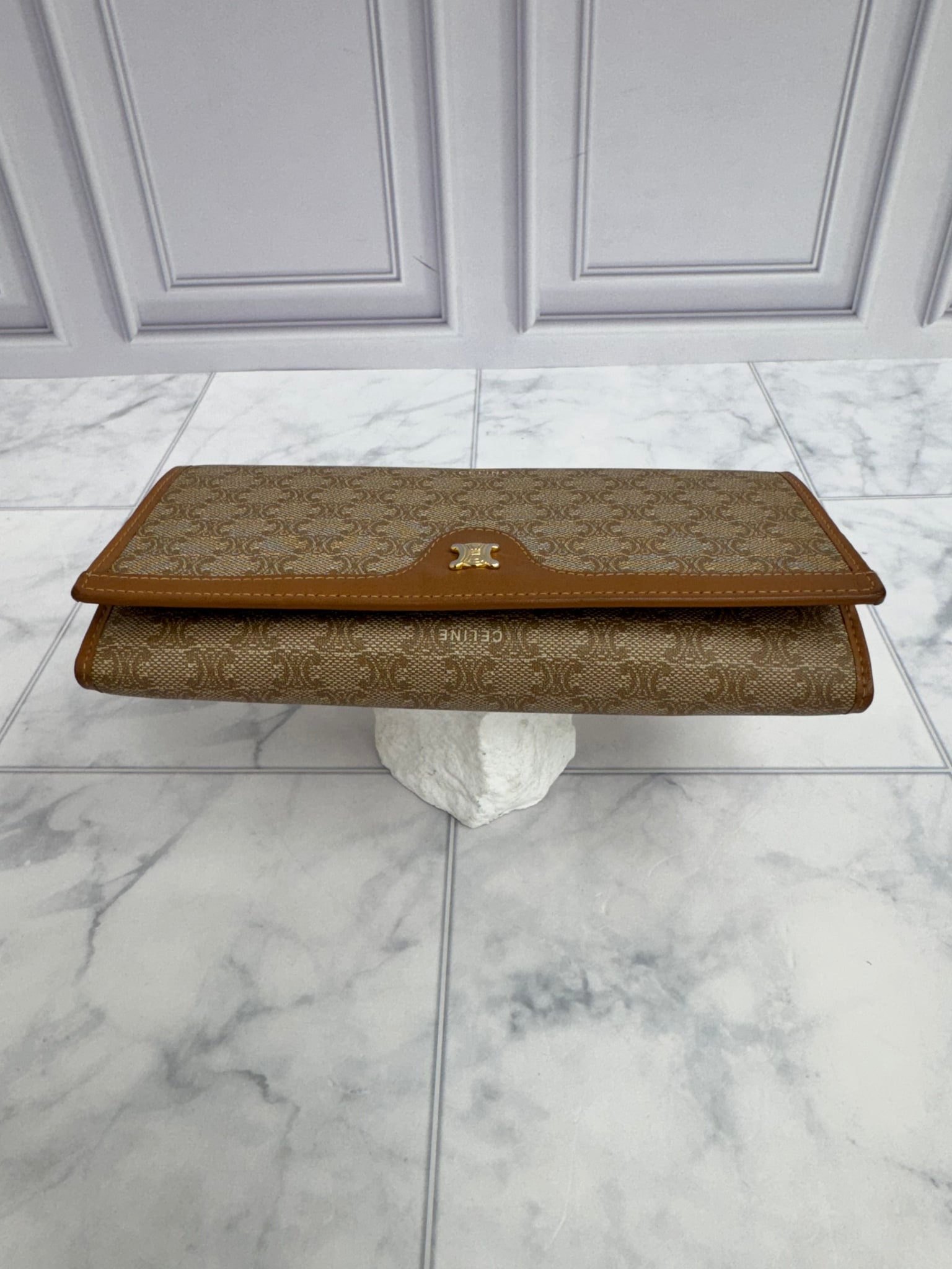 Celine Light Brown Macadam Coated Canvas Long Wallet