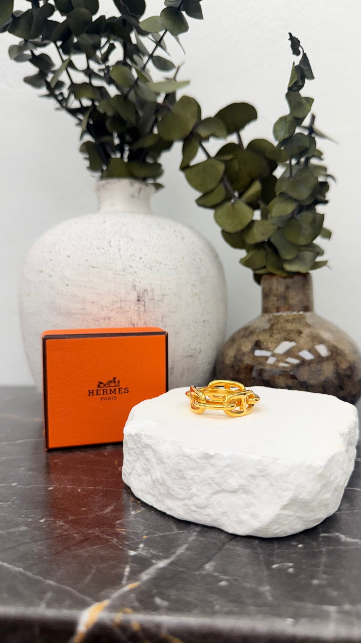 Hermes Gold Tone Chained Scarf Ring 