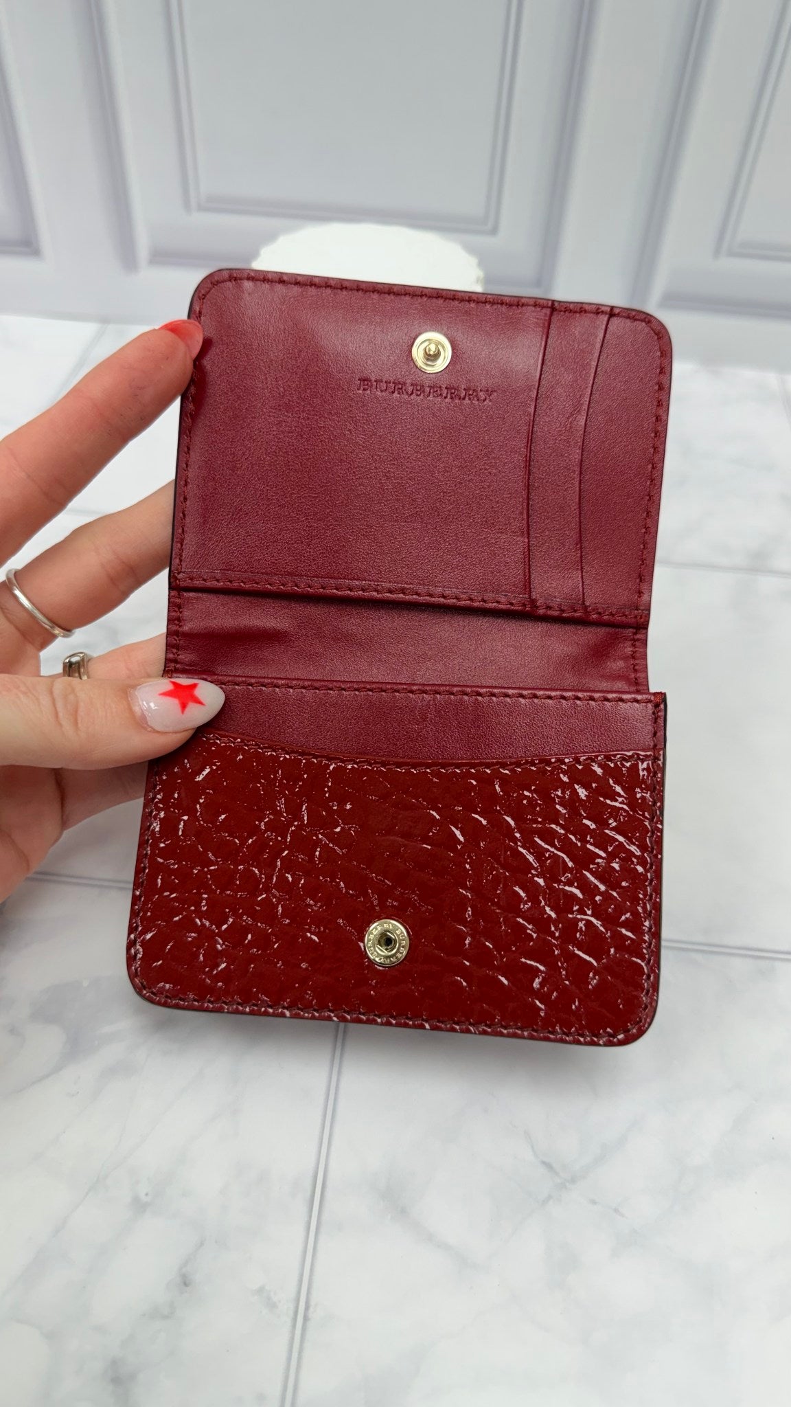 Burberry Red Embossed Patent Leather Compact Bow Wallet
