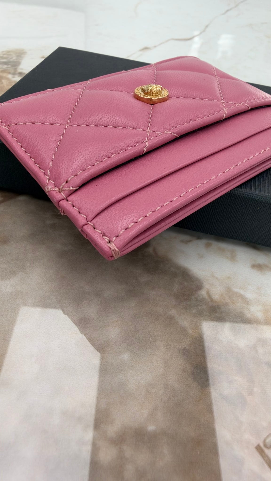 BRAND NEW- Versace Pink Quilted LEather Medusa Card Case