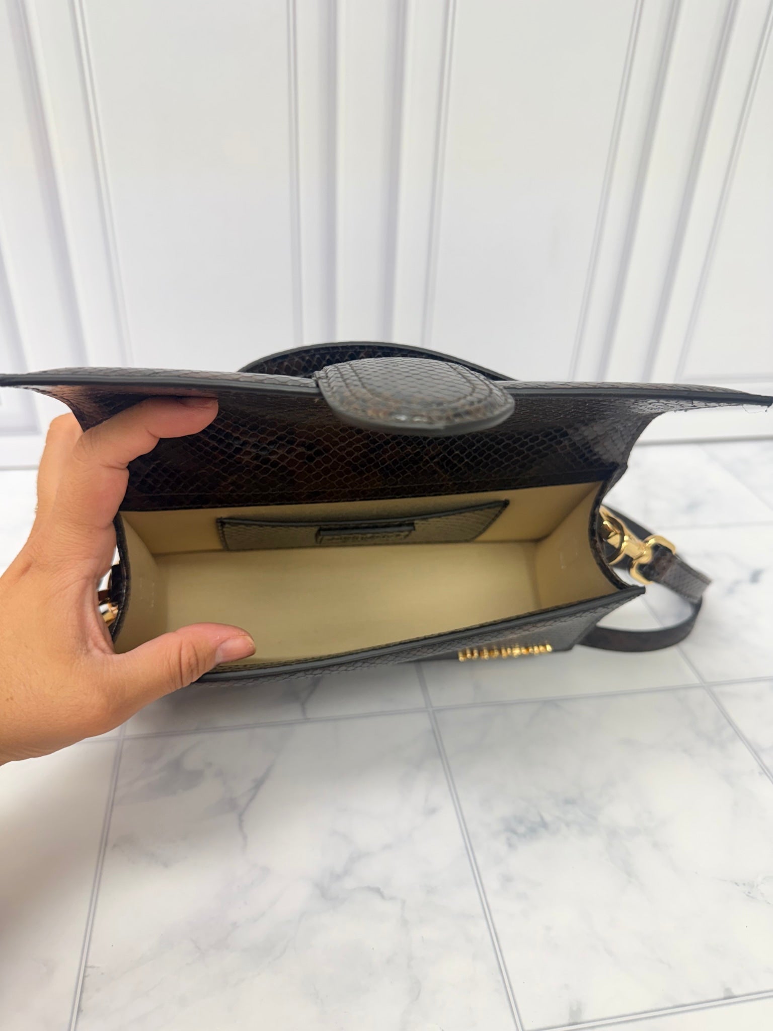 BRAND NEW - Jacquemus Brown Snakeskin Embossed Leather Le Grand Bambino 2Way Handbag
