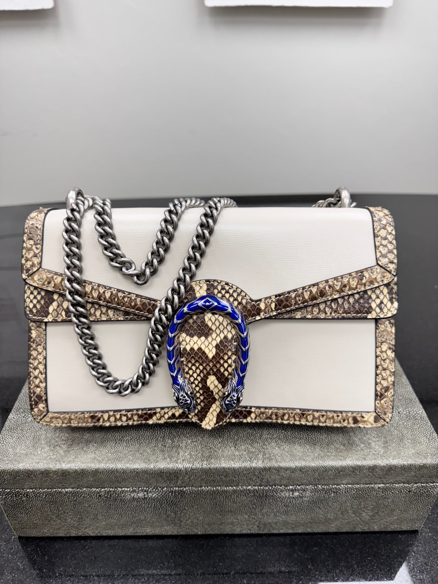 Gucci White leather And Snakeskin Trim Dionysus Shoulder Bag
