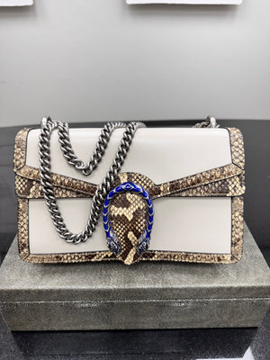 Gucci White leather And Snakeskin Trim Dionysus Shoulder Bag