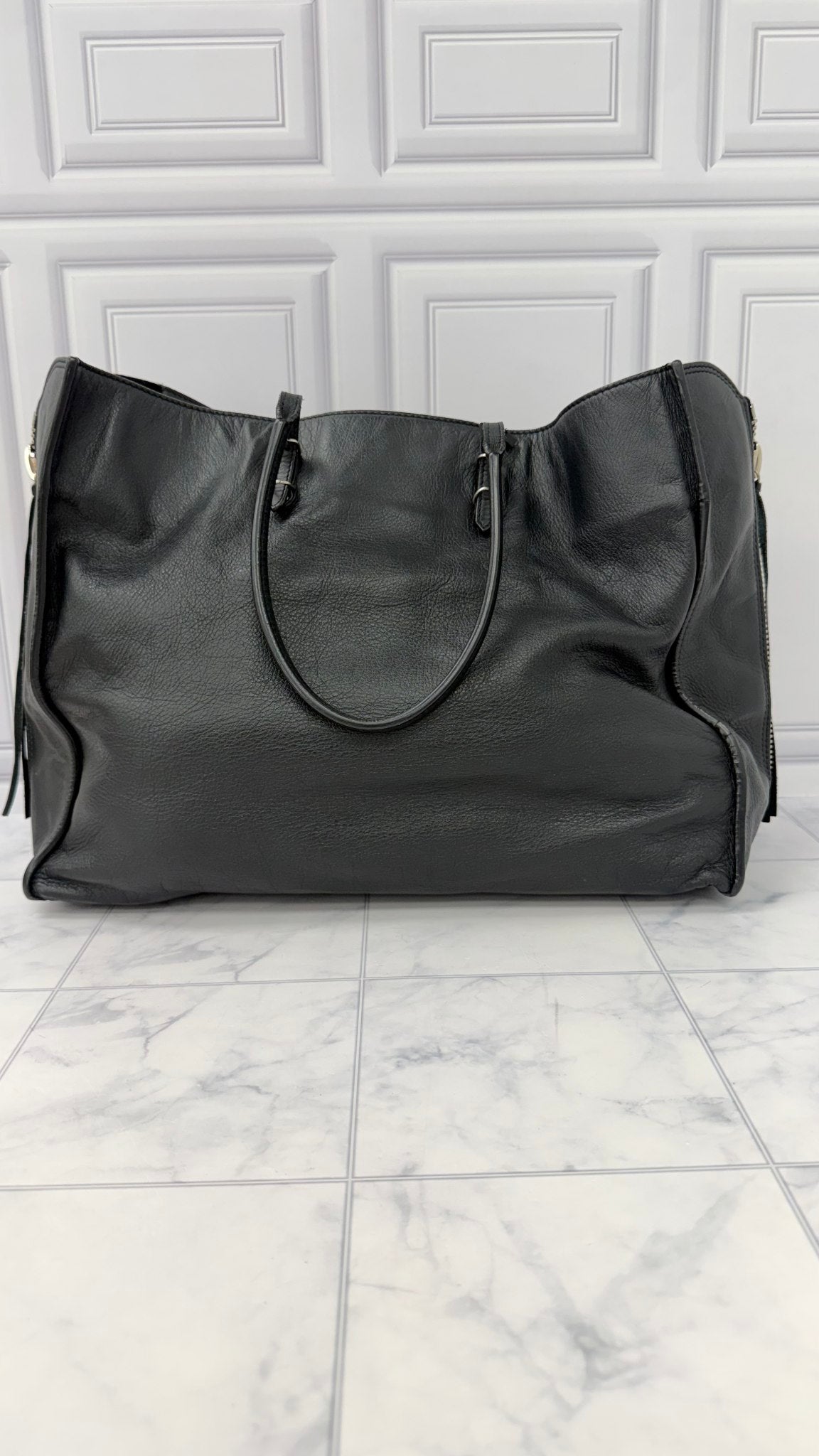 Balenciaga Black Leather Papier Tote Bag 