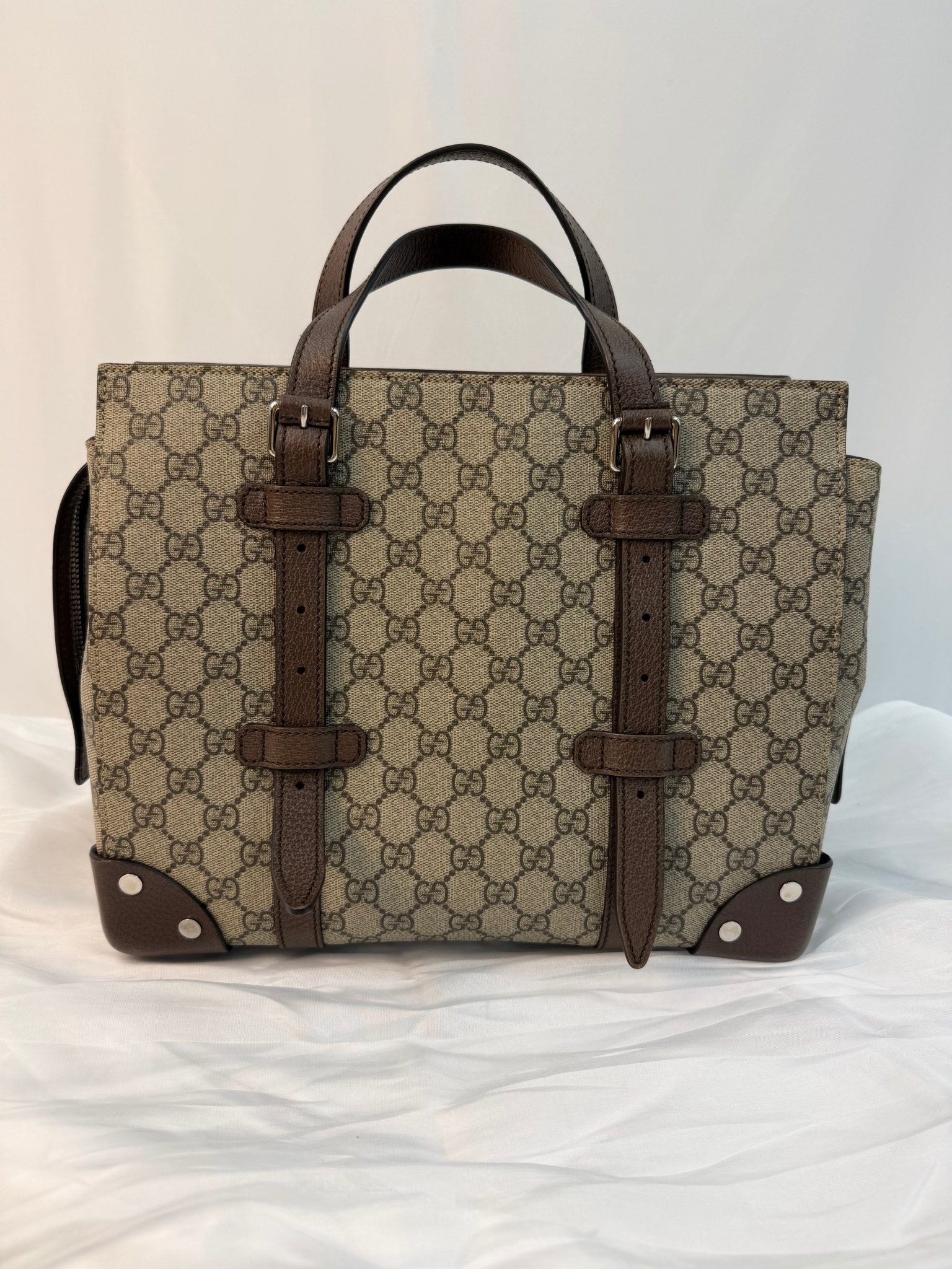 Gucci Brown GG Coated Canvas Bucket Travel Tote