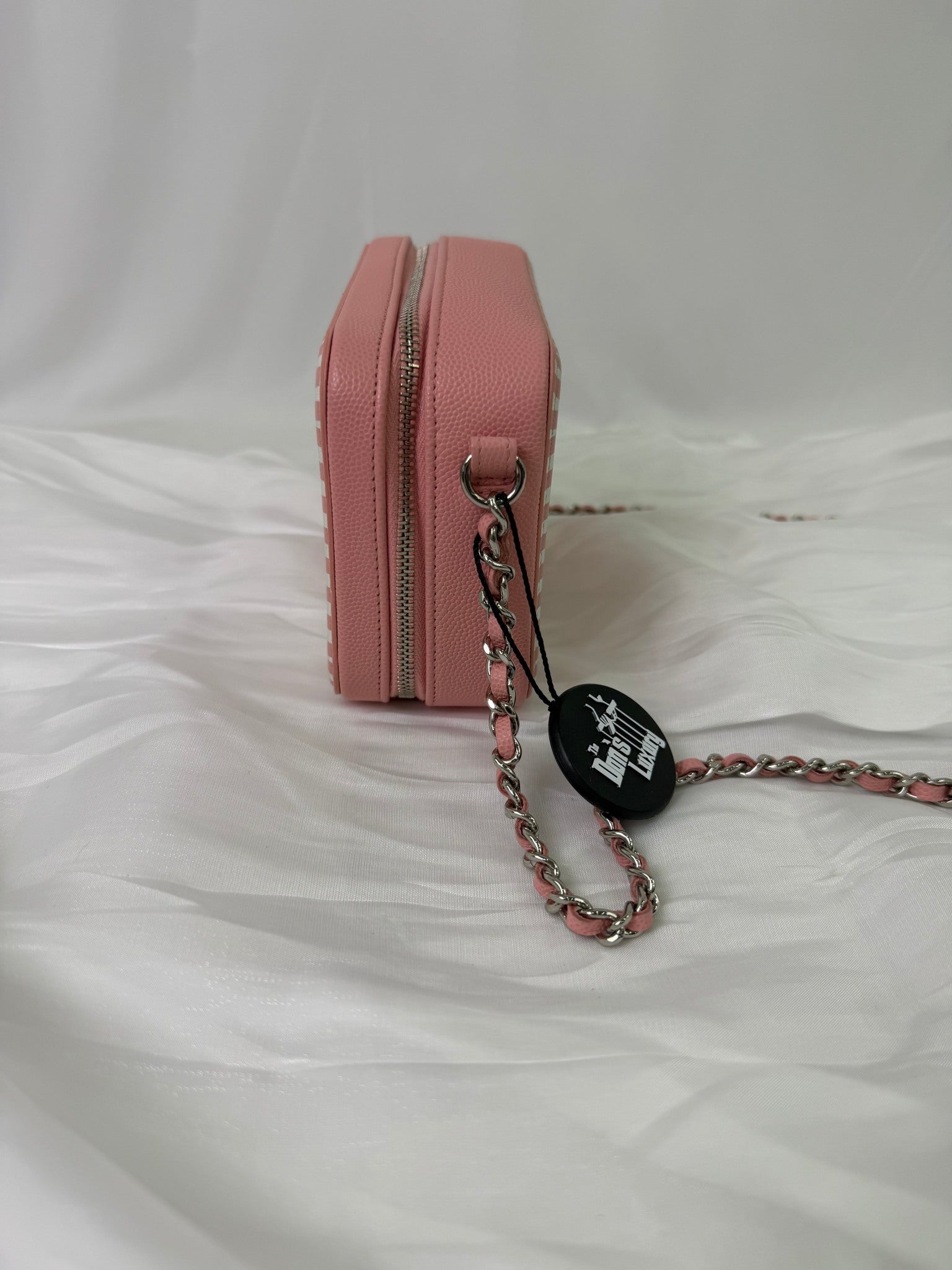 Chanel Pink Caviar Quilted Striped Vanity Bag