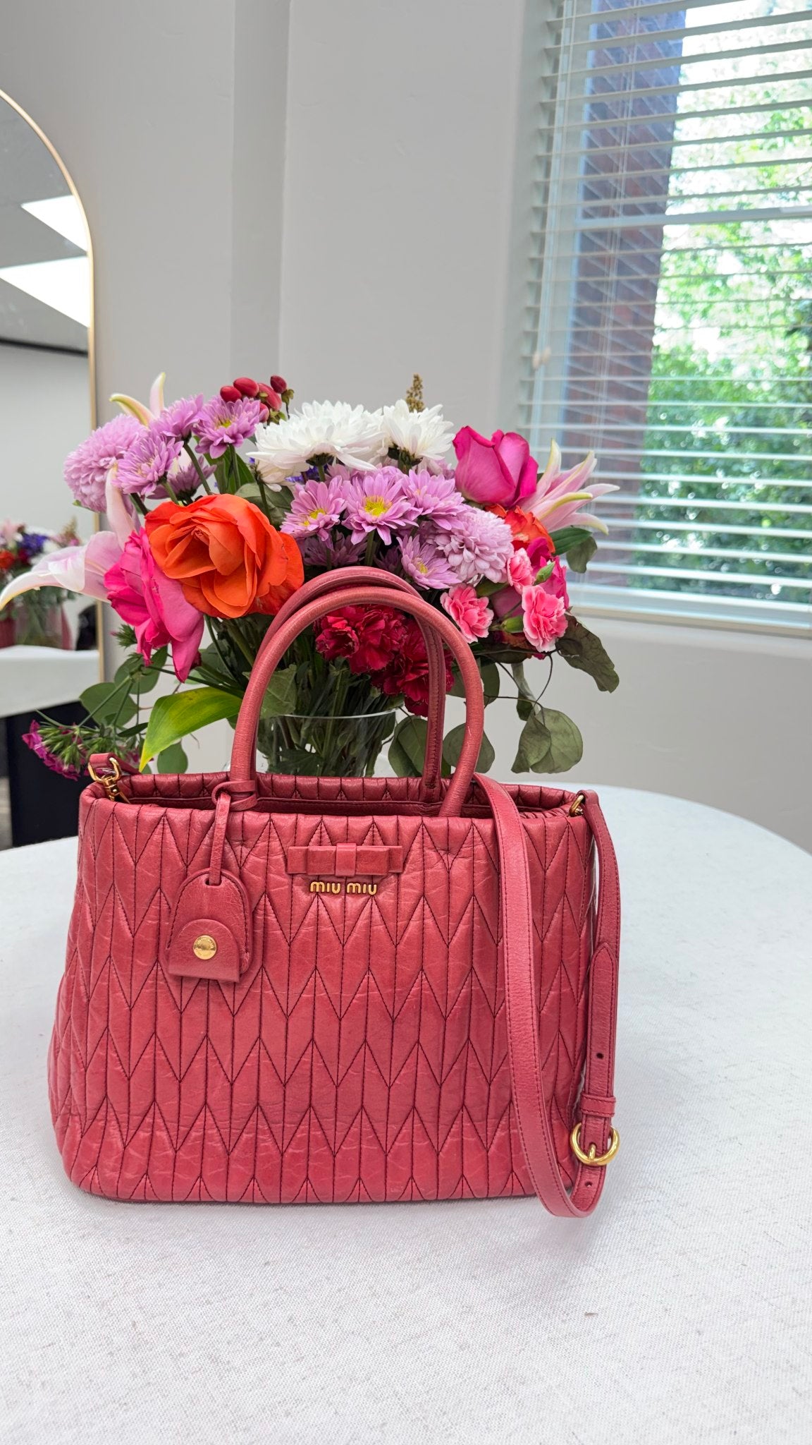 Miu Miu Dusty Pink Matelasse Leather Tote Bag