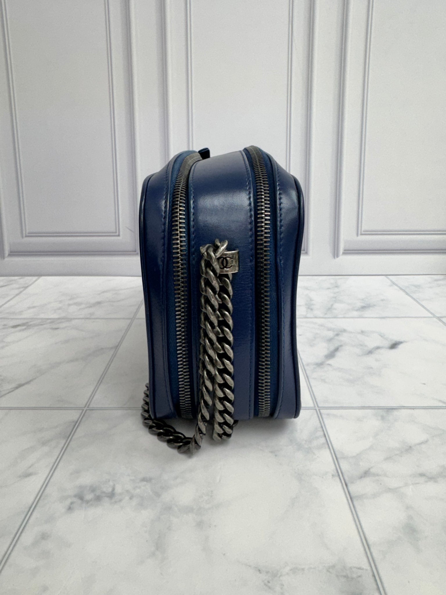 Chanel Blue Quilted Leather Coco Boy Camera Bag