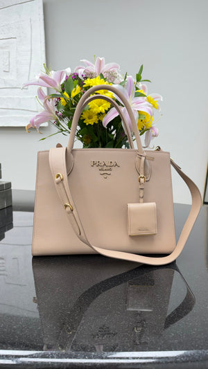 Prada Dust Rose Saffiano Monochrome Medium 2Way Tote Bag