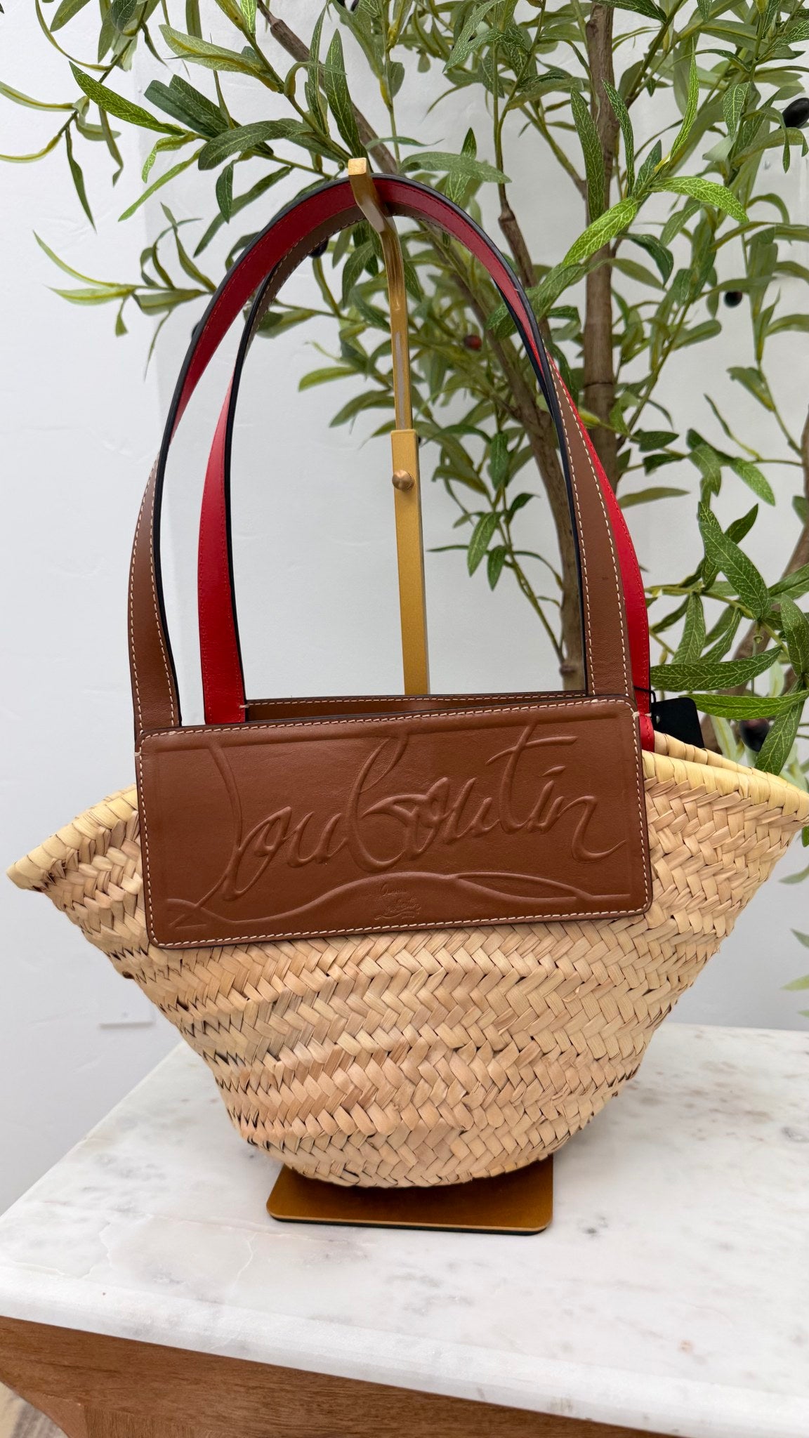 Christian Louboutin Natural Straw Loubishore Small Tote Bag 
