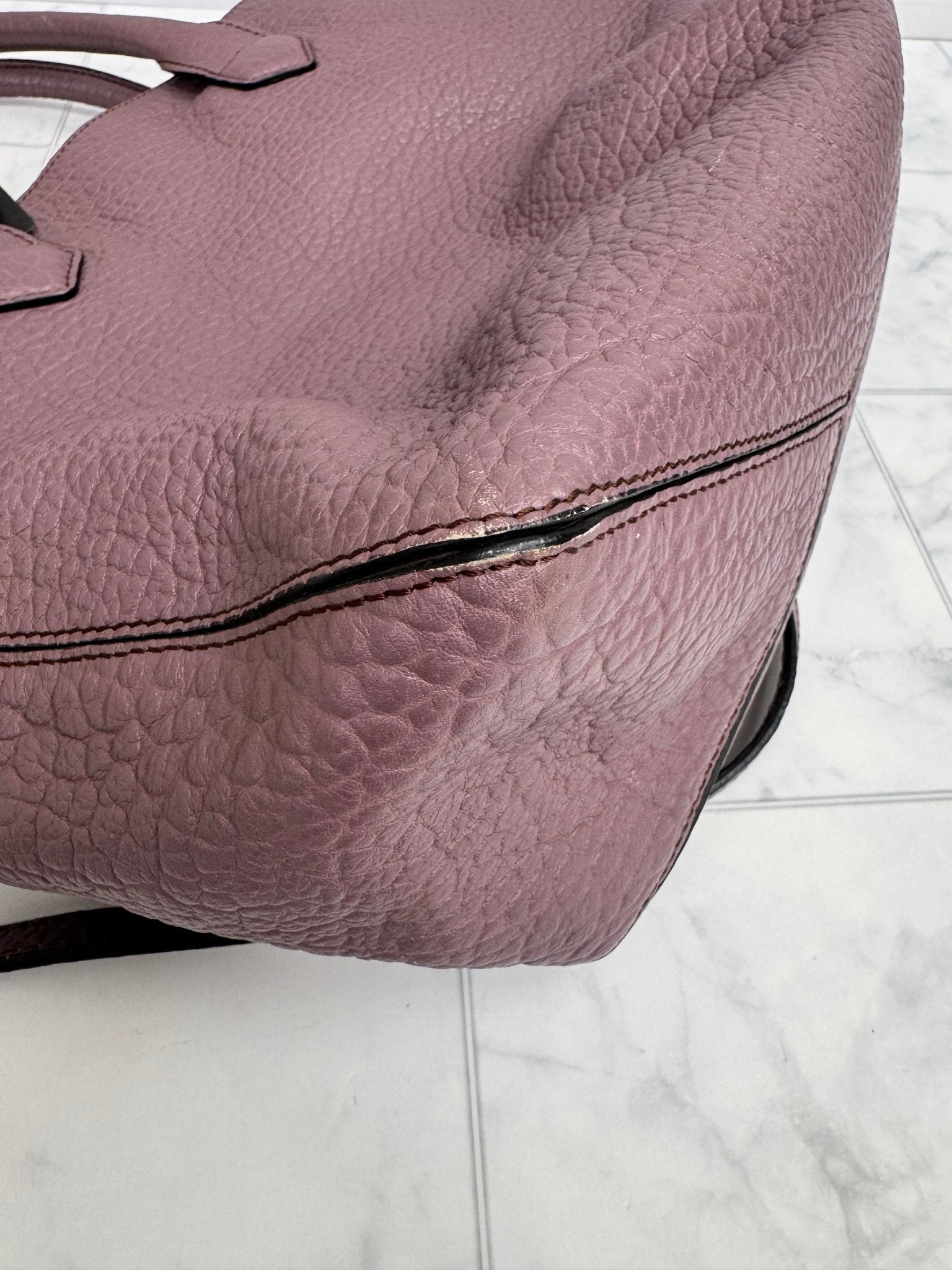 Burberry Purple Pebbled Leather Large 2Way Bag