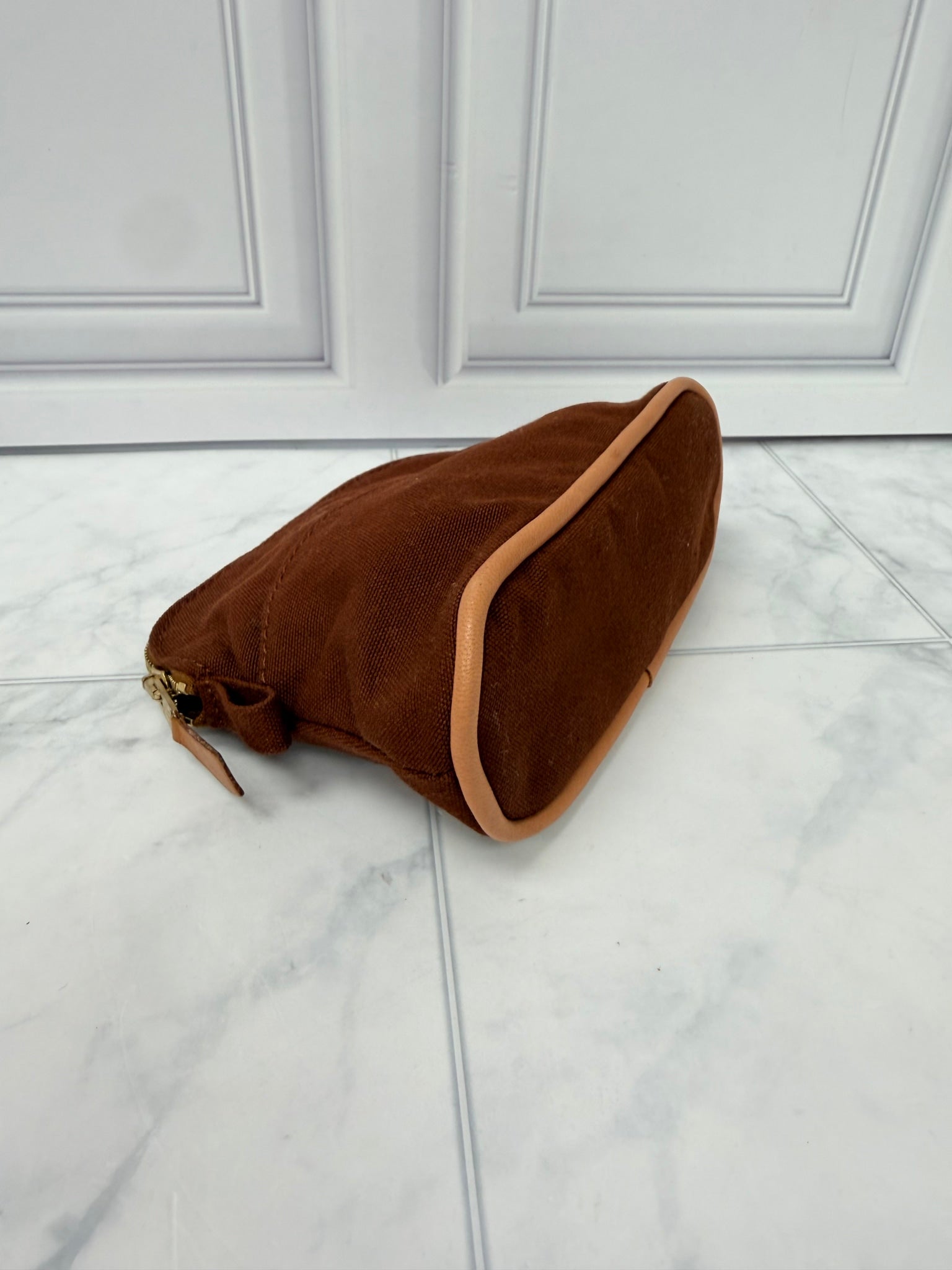 Hermes Brown Canvas Bolide Canvas Pochette Cosmetics Pouch 