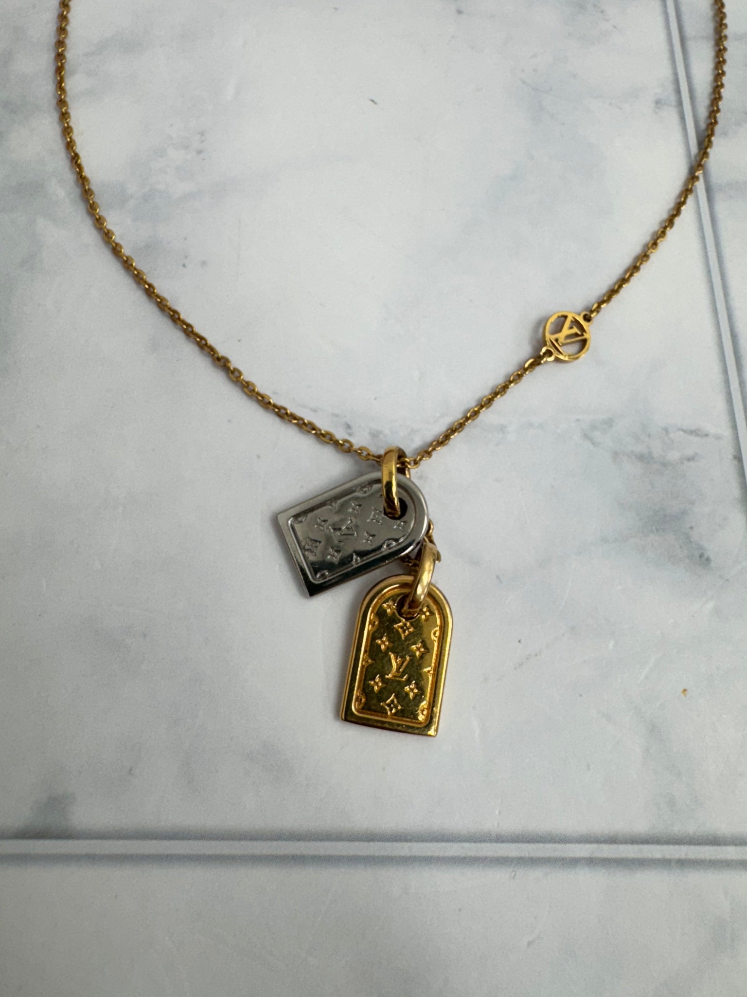 Louis Vuitton Two Tone Nanogram Name Tag Necklace