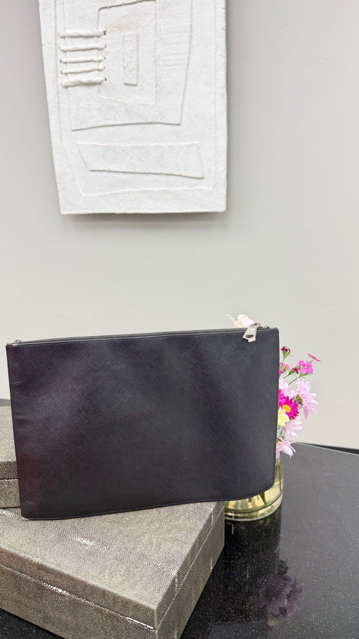 Givenchy Black Saffiano Leather World Tour Graphic Pouch
