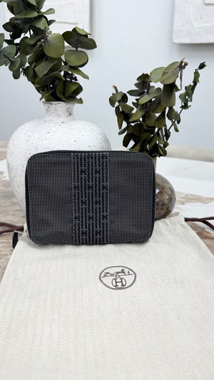 Hermes Grey Canvas Herline Zippy Wallet