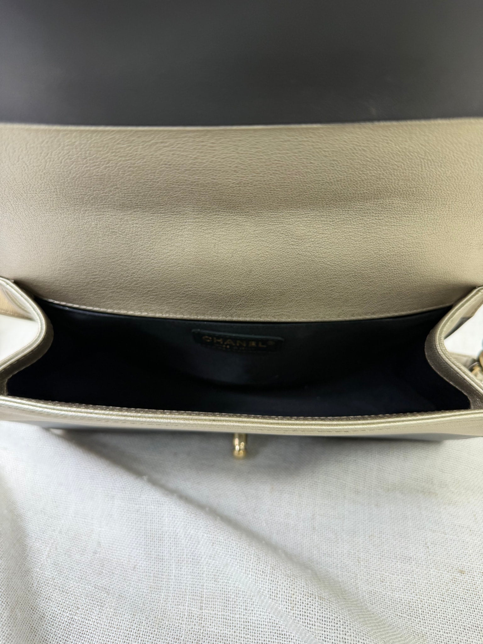 Chanel Black And Gold Calfskin Leather Boy Flap Bag 