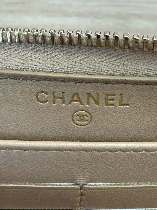 Chanel Beige Caviar Caviar Studded Deauville Zippy Long Wallet 
