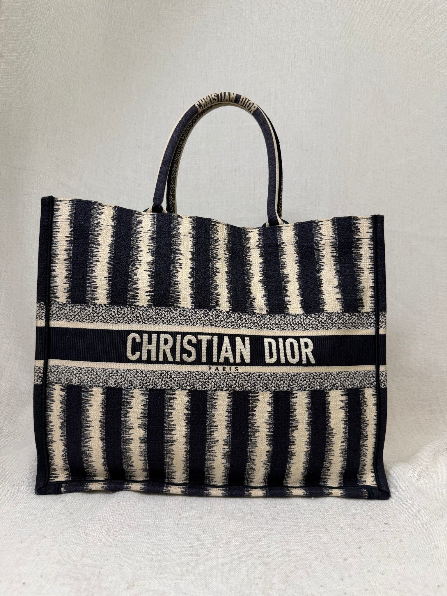 Christian Dior Blue Striped Canvas Large Book Tote 