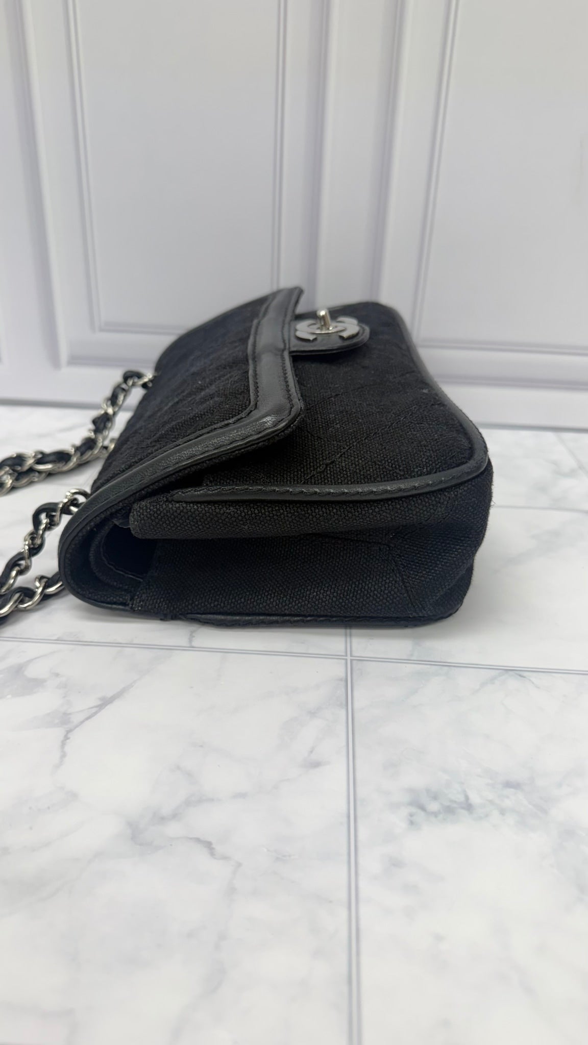 Chanel Black Canvas Double Flap Bag 