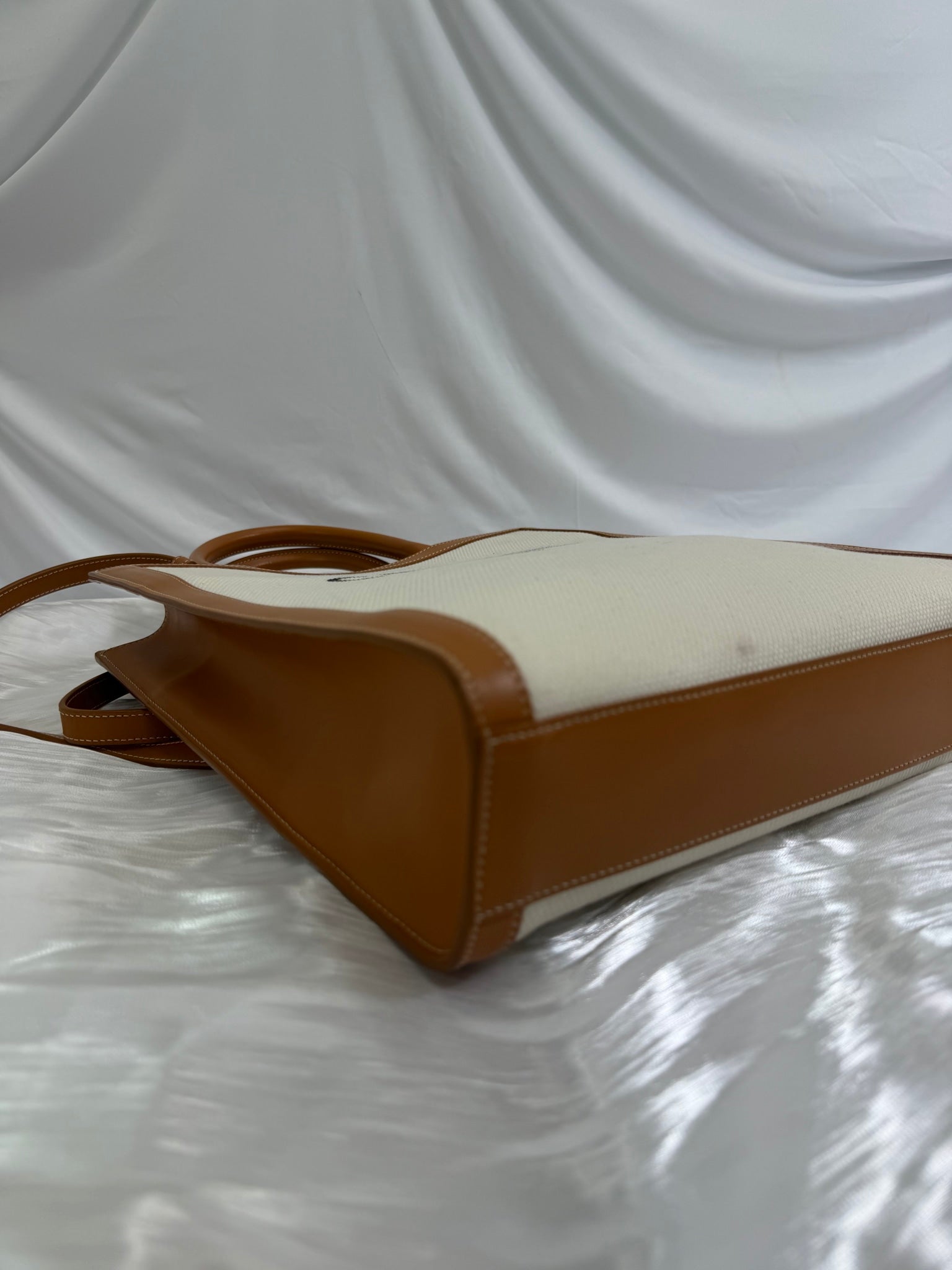 Celine Cream Canvas x Tan Leather Large Vertical Cabas