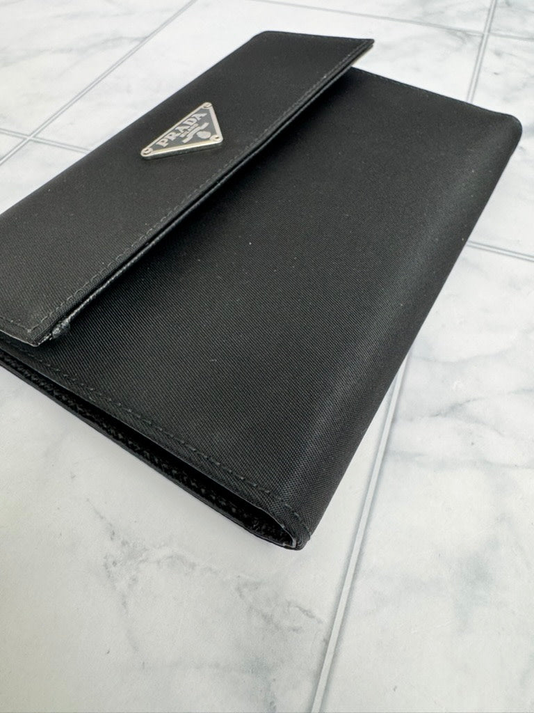 Prada Black Nylon Trifold Compact Wallet