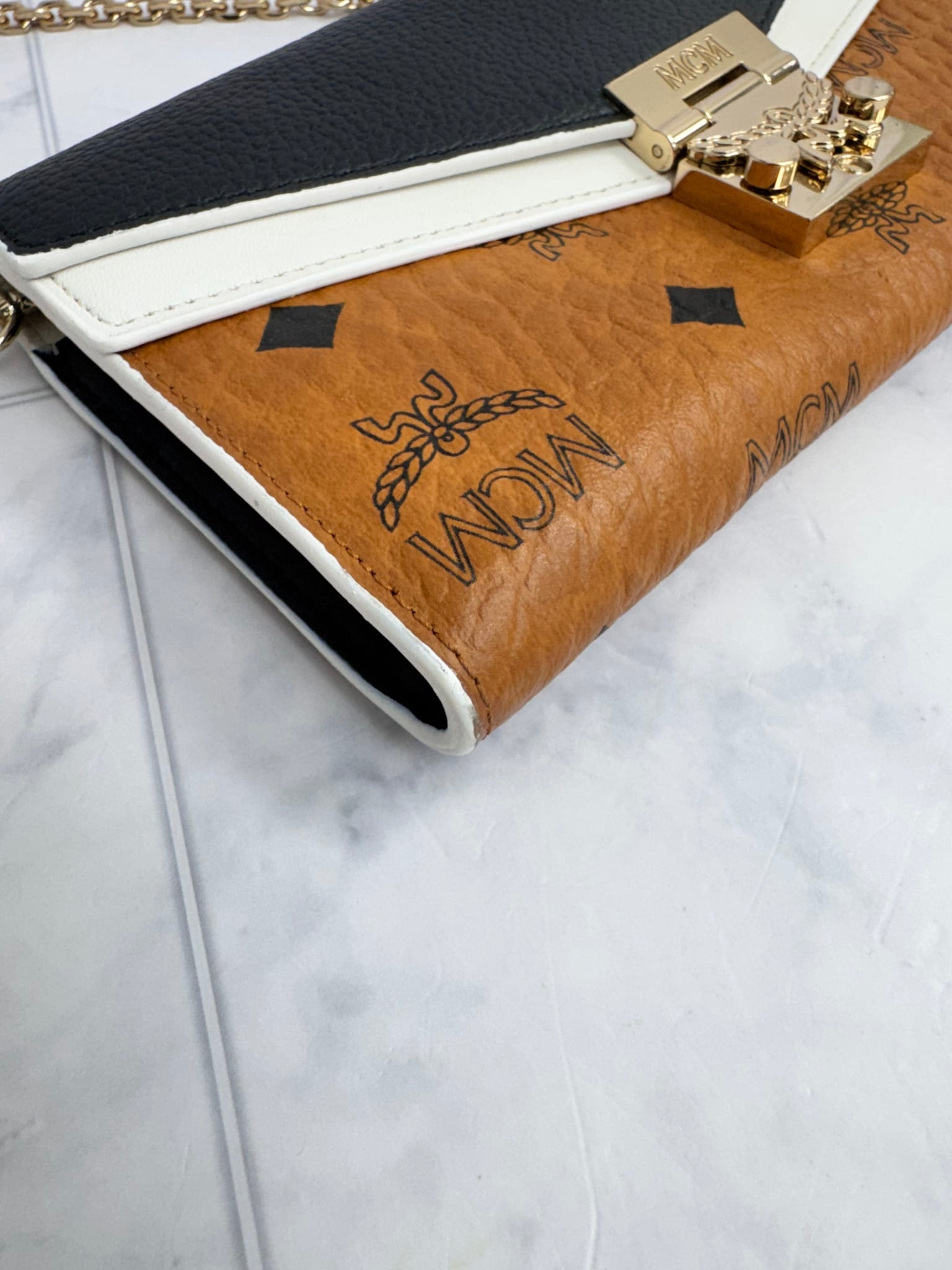 MCM Tricolor Grained Leather Wallet On A Chain