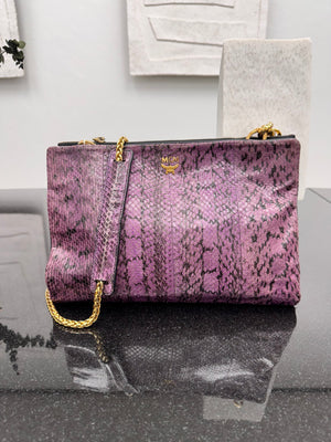 MCM Purple Snakeskin Embossed Leather Chain Crossbody Bag