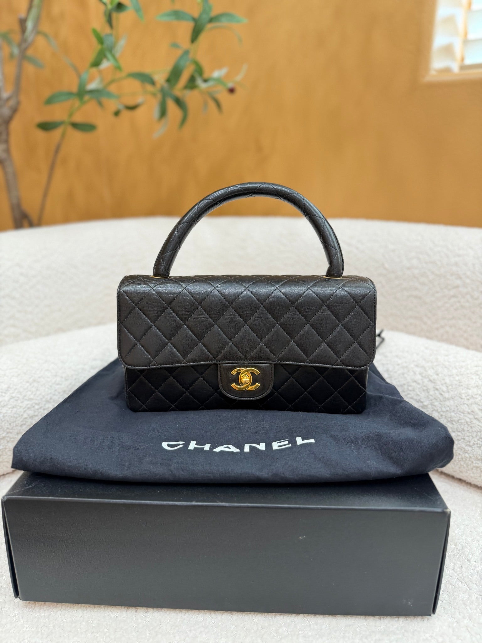 Chanel Black Lambskin Small Top Handle Bag
