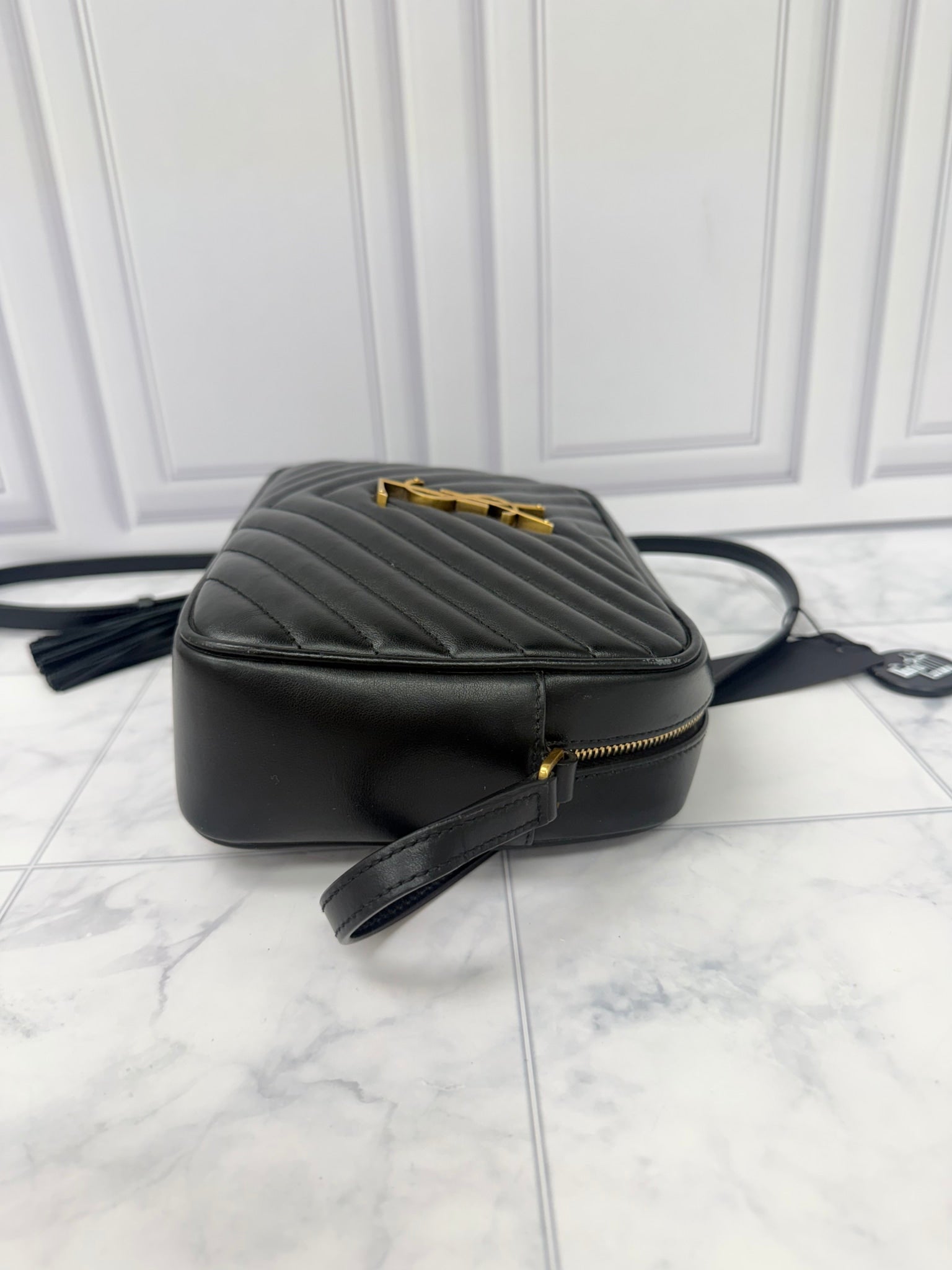 Saint Laurent YSL Black Calfskin Leather Lou Camera Bag 