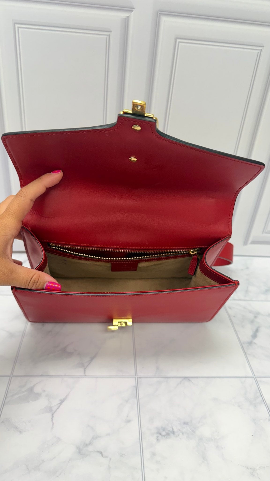 Gucci Red Leather Sylvie Shoulder Bag 