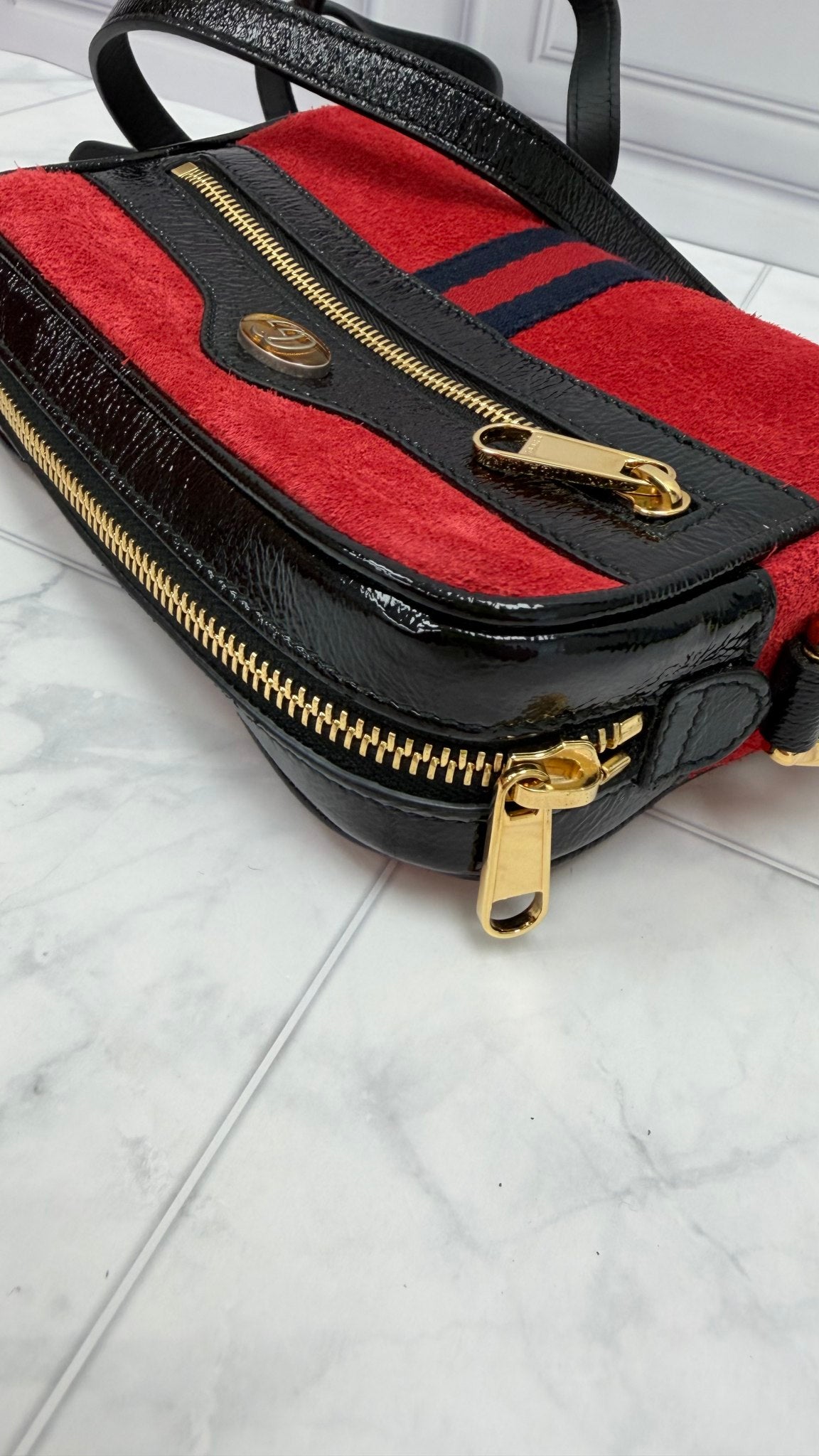 Gucci Red Suede Web Crossbody Bag