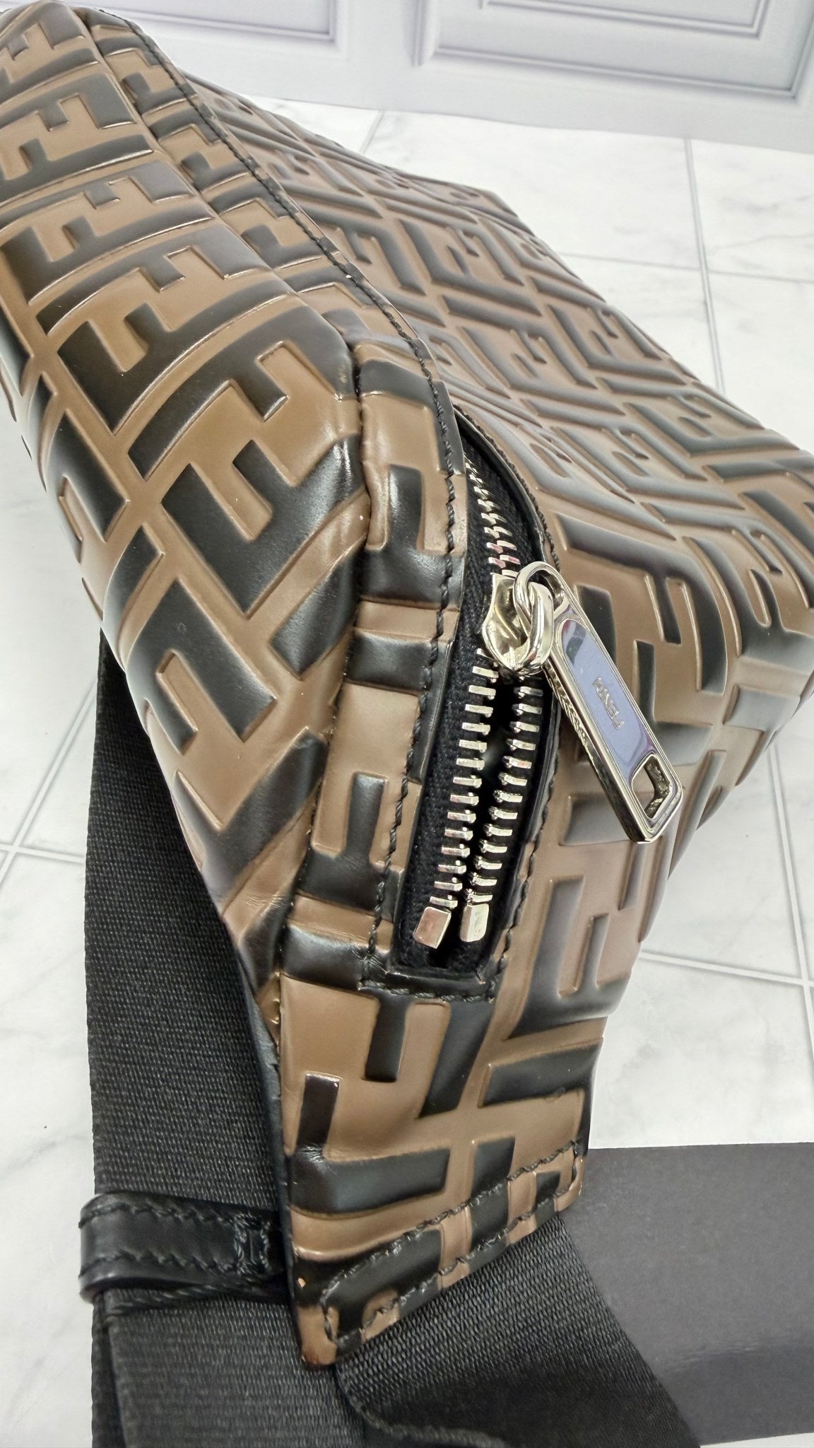 Fendi Brown & Black Zucca Embossed Bum Bag
