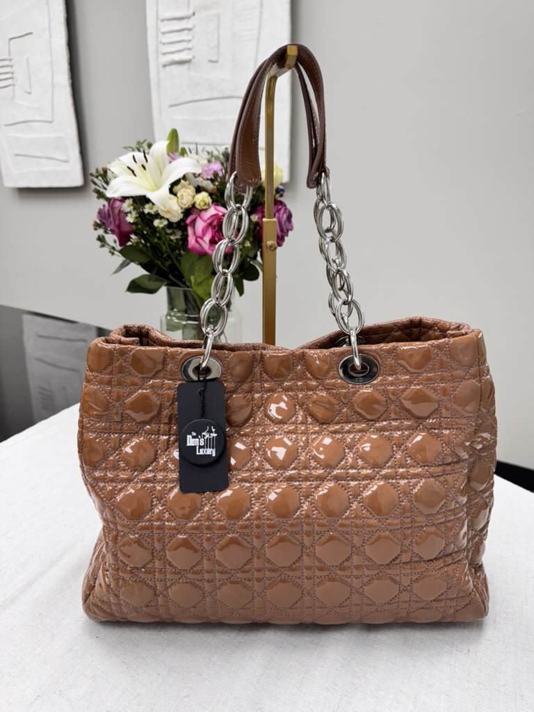 Christian Dior Caramel Quilted Patent Leather Shoulder Bag
