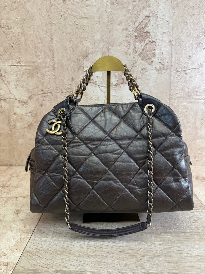Chanel Brown Quilted Aged Calfskin Medium Pondichery Bowling Bag