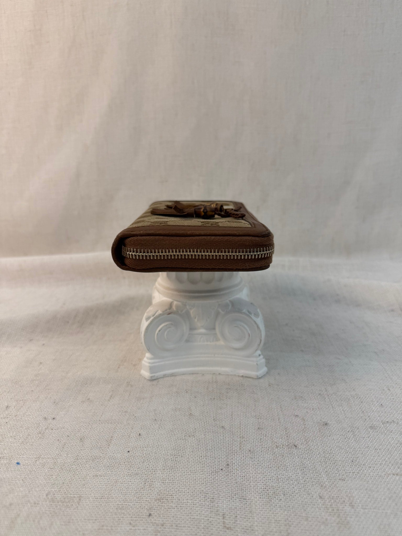 Gucci Brown Canvas Bamboo Tassel Zippy Wallet