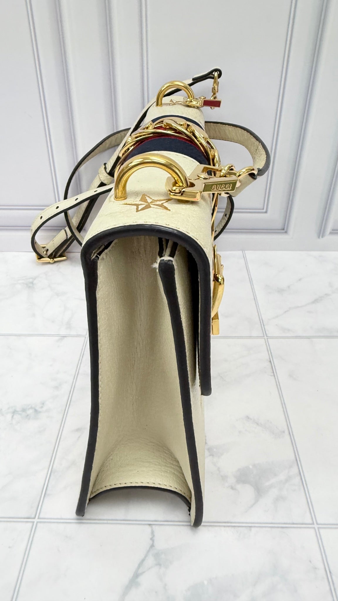 Gucci Ivory Leather Star Bee Small Sylvie Crossbody