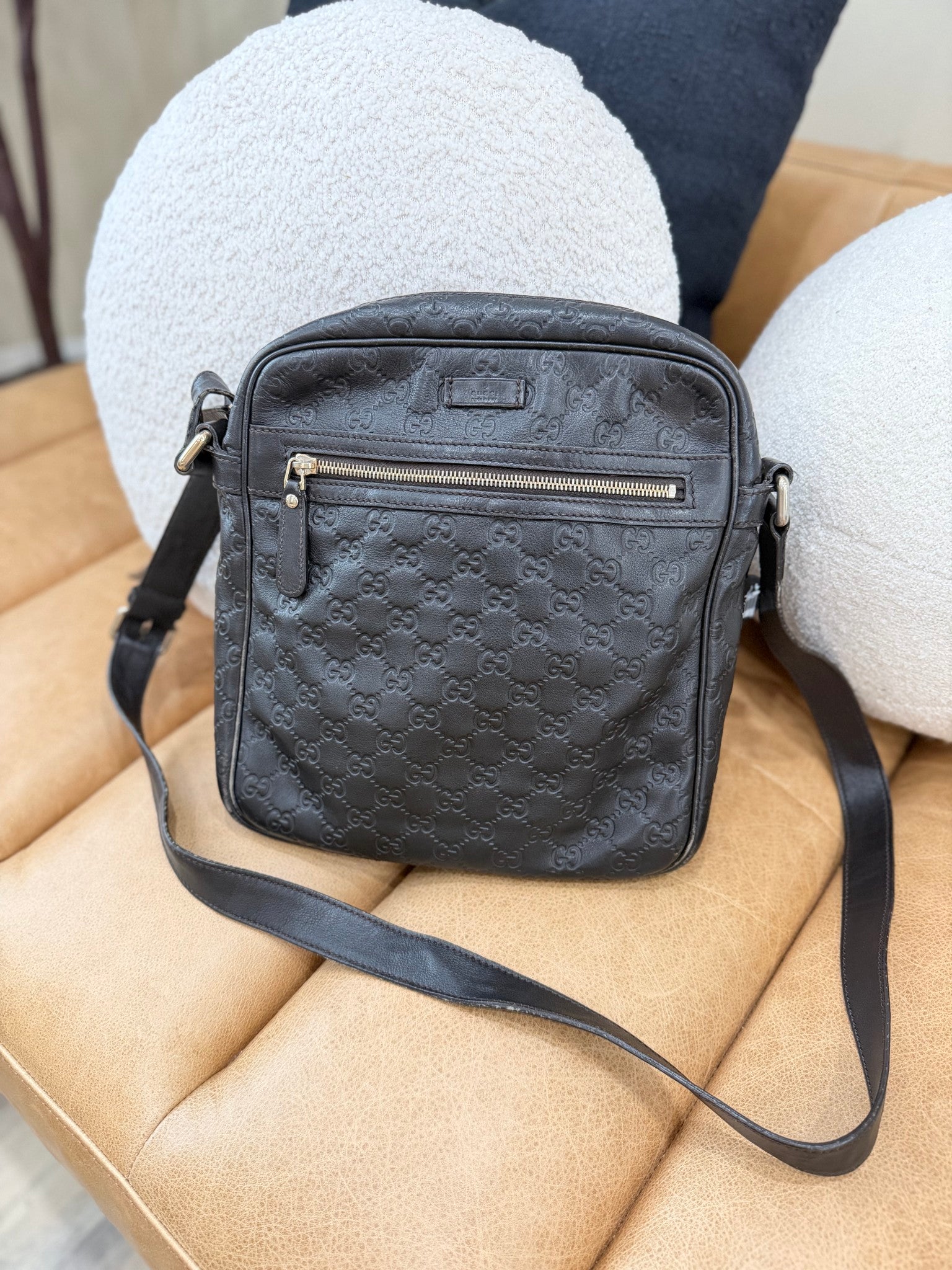 Gucci Dark Brown Guccissima Leather Crossbody Bag