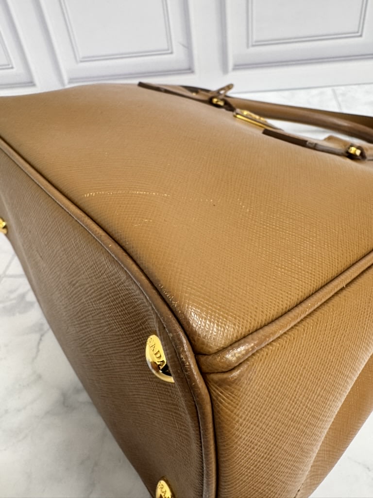 Prada Tan Saffiano Leather Double Zip Galleria Tote Bag