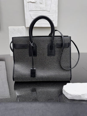 Saint Laurent YSL Black Studded Leather Sac De Jour Small 2Way Bag
