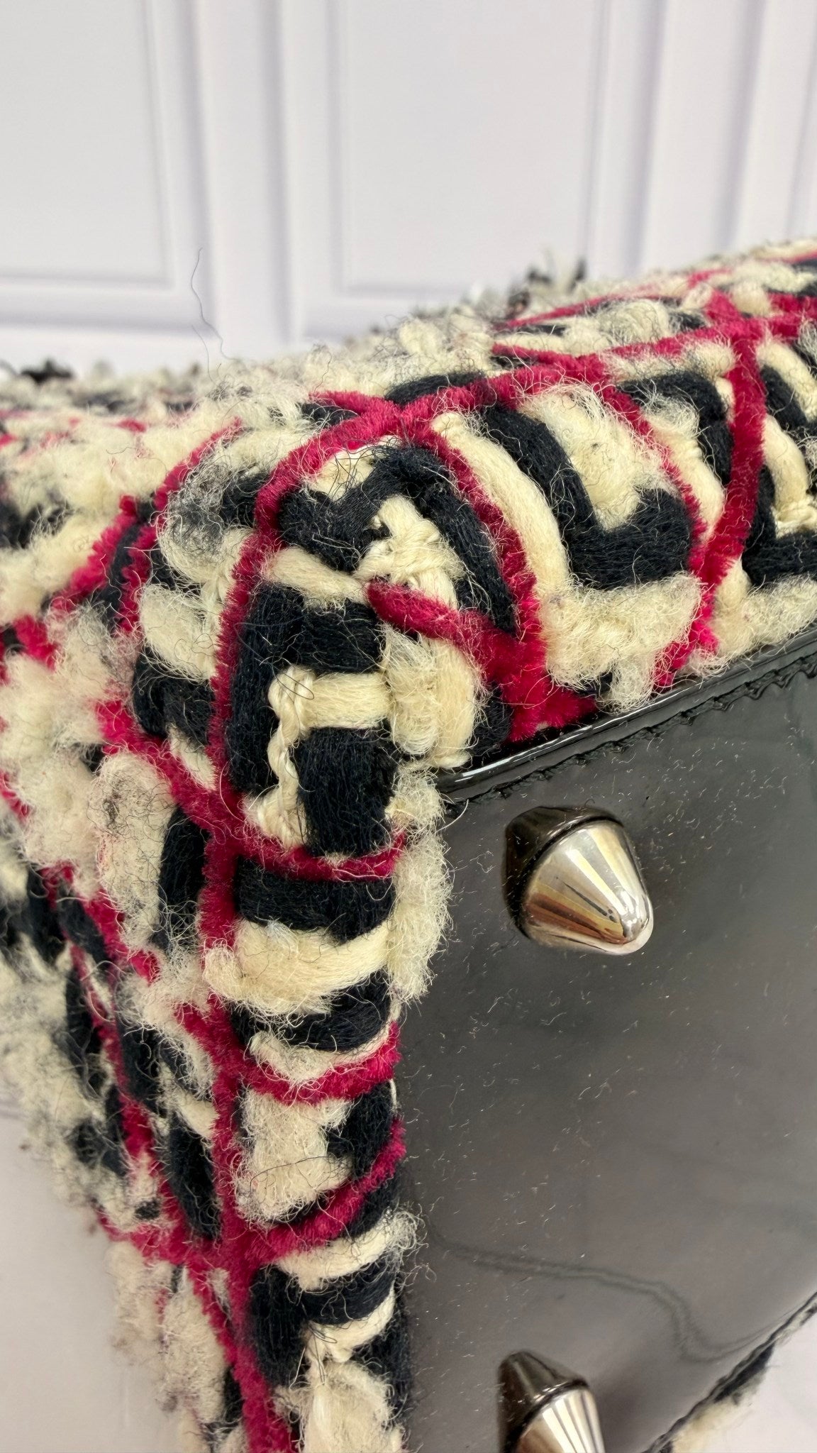 Christian Dior Multicolor Tweed Cannage Fringe Lady Dior Medium 2-Way Handbag