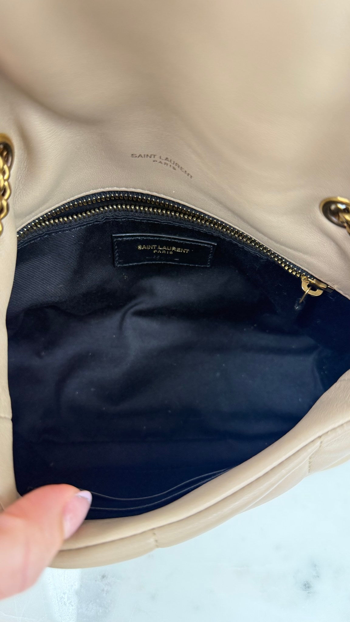 Saint Laurent YSL Beige Leather Small Lou Lou Puffer Chain Bag
