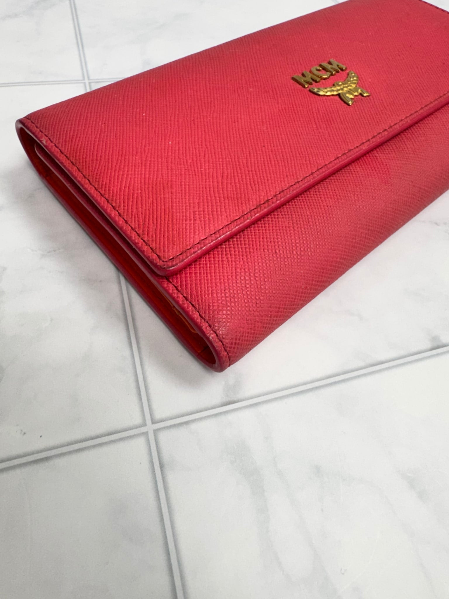 MCM Hot Pink Saffiano Leather Trifold Long Wallet