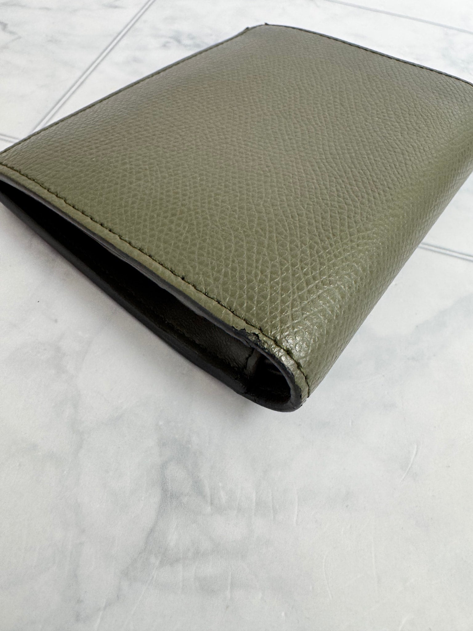 Fendi Olive Green Grained Leather Bifold Compact Wallet